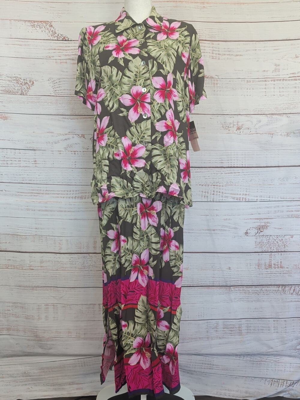 Notations Tropical Floral 2‑Pc. Set M Button Top Maxi Skirt Rayon Mexico - Meas
